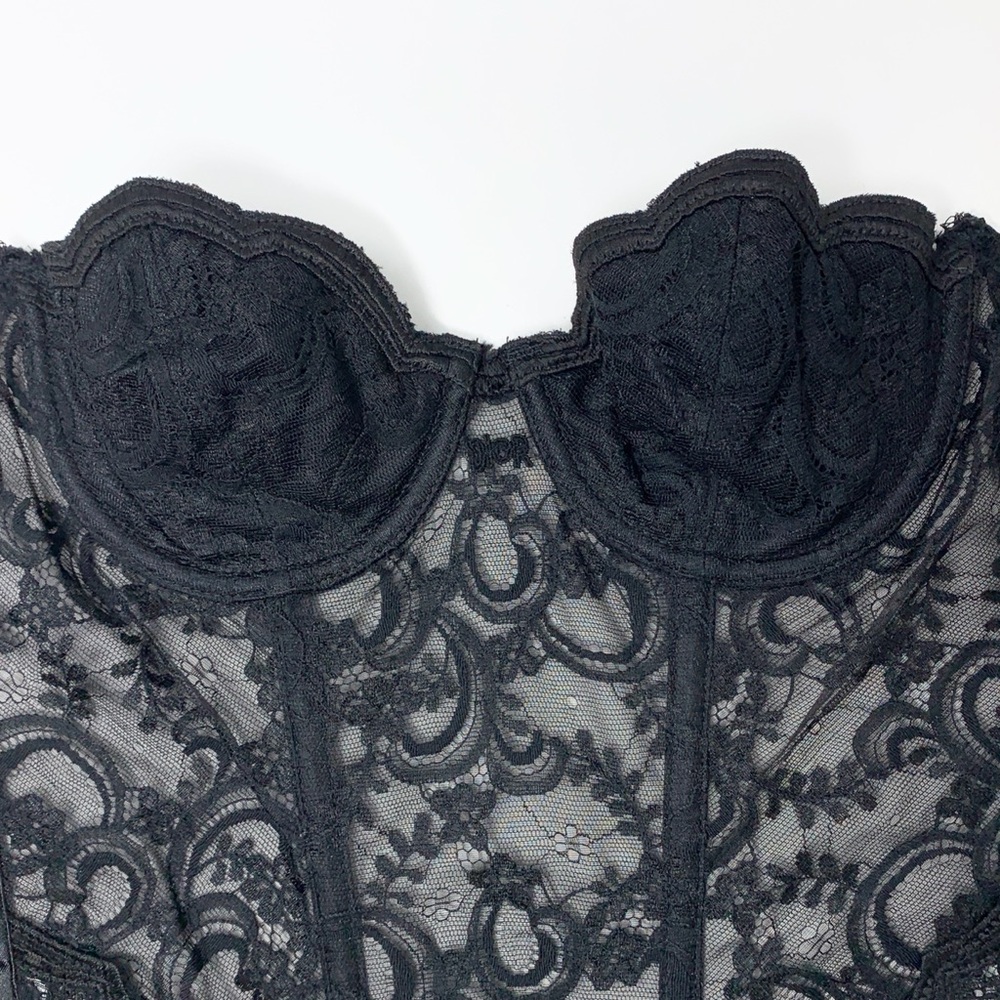 Christian Dior Vintage Lace Bustier Corset (Sz 34B) Center-Logo Floral Sheer Top - Picture 3 of 13
